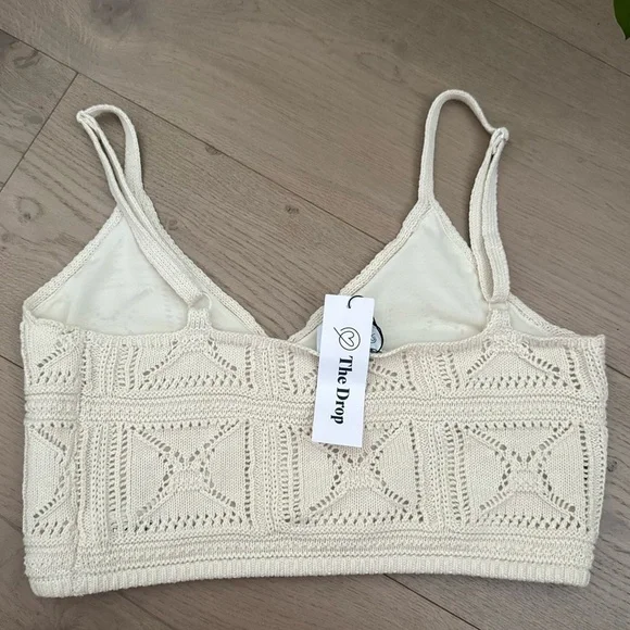 NWT THE DROP 100% cotton Diza Crochet Bralette, birch (M) - Picture 5 of 9